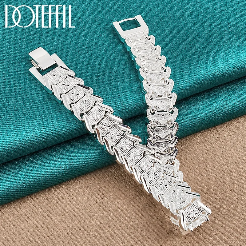 925 Sterling Silver Wide Wristband Bracelet Chain For Women Man Jewelry