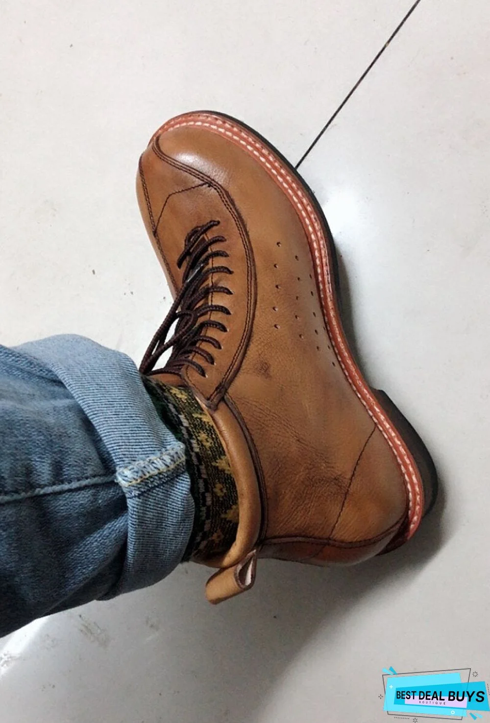 Vintage Genuine Leather Boots Full Grain Ankle Designer Shoes Men High Quality Fall Booties Short Brown Lace Up