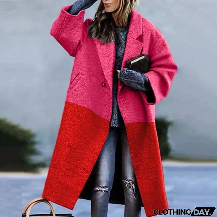 Women Fashion Autumn And Winter Long Sleeve Lapel Over Coat