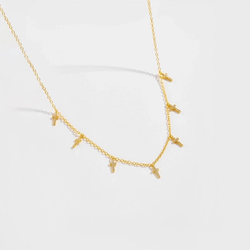 925 Sterling Silver Zircon Inlay Cross Pendant Necklace