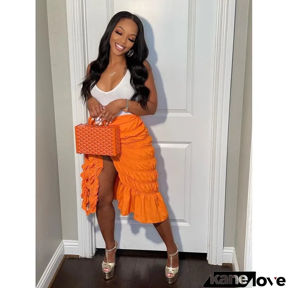 Women Summer Casual Chic Split Stretch Crinkle Knotted Skirt