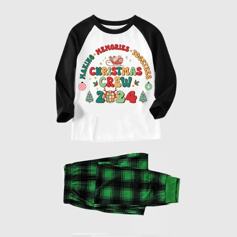 "Making Memories Together Christmas Crew 2024" Printed Green and Black Plaid Christmas Family Pajamas