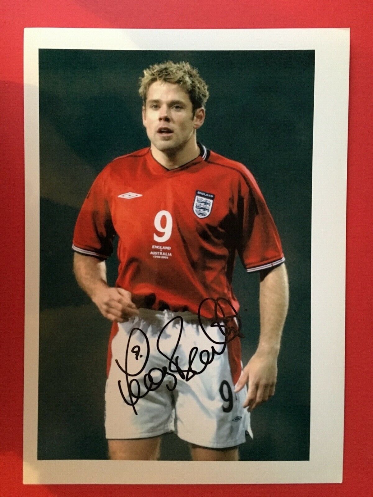 JAMES BEATTIE - ENGLAND INTERNATIONAL FOOTBALLER - SIGNED COLOUR ACTION Photo Poster painting