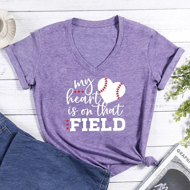 My Heart Is on that FIELD V-neck T Shirt-Annaletters