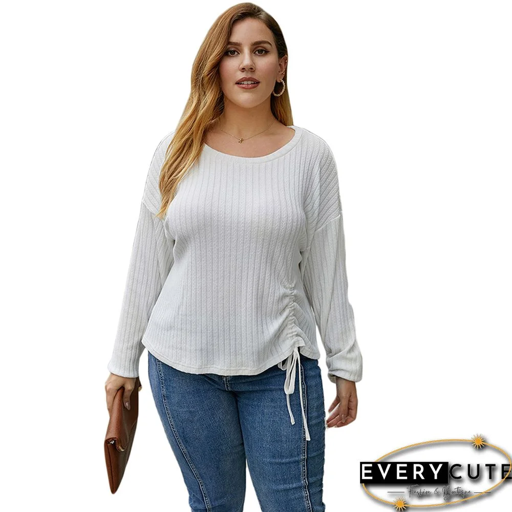 White Ruffled Detail Long Sleeve Plus Size Tops