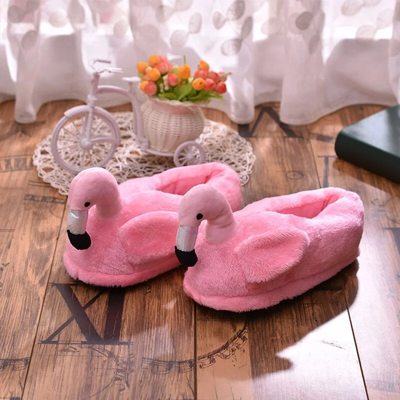 2020 Women Winter Slippers Ladies Warm Fur Plush Flat House Shoes Female Ear Fashion Comfortable Casual Slip On Flamingo Pig