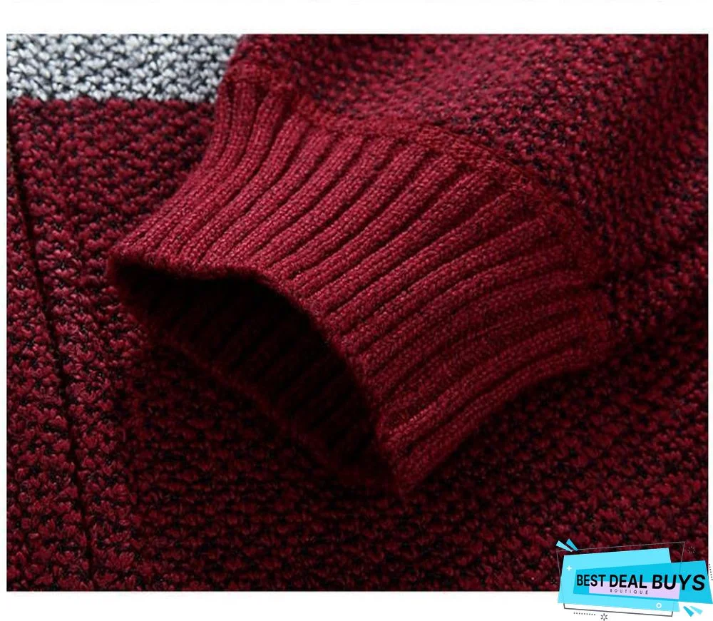 Men Thick Cardigan Coats Gradient Knitted Zipper Jackets