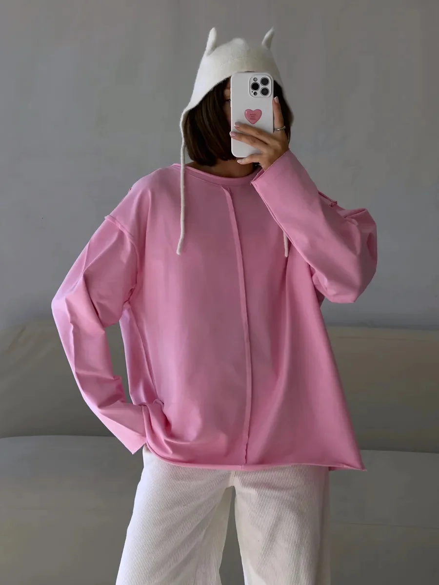 Athvotar Athvotar Spring And Summer New Grinding Pure Cotton Long-Sleeved T-Shirt Women Loose Soft Knitted Brisne Cloth Top Women Ins