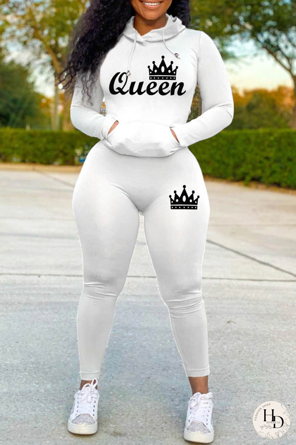 Red Casual Letter Print Basic Hooded Collar Long Sleeve Two Pieces