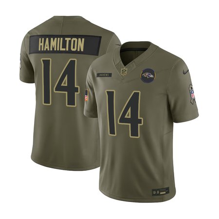 Men's Baltimore Ravens #14 Kyle Hamilton  Olive 2025 Salute to Service Retired Limited Jersey