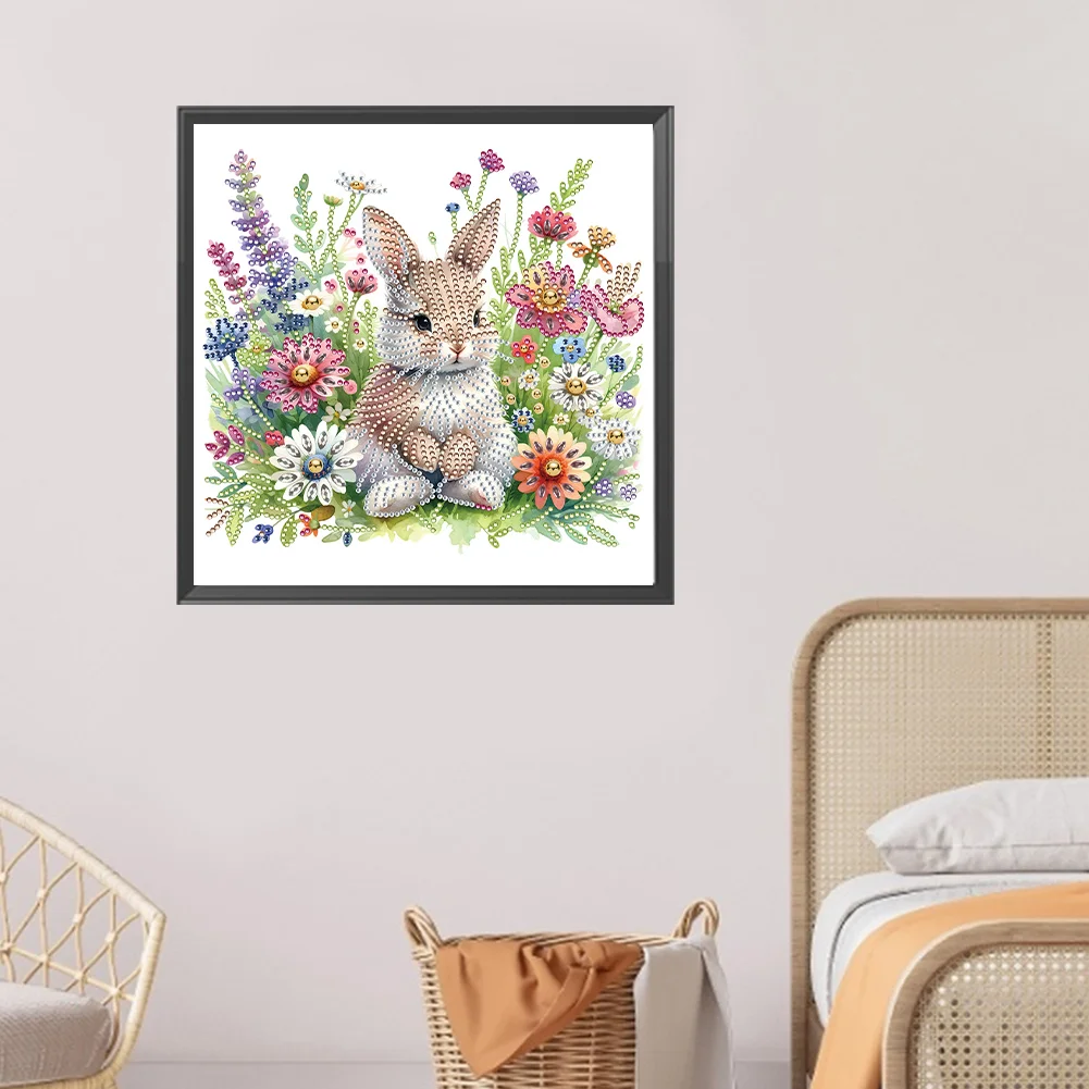 Diamond Painting - Partial Special Shaped Drill - Flowers Rabbit(Canvas|30*30cm)