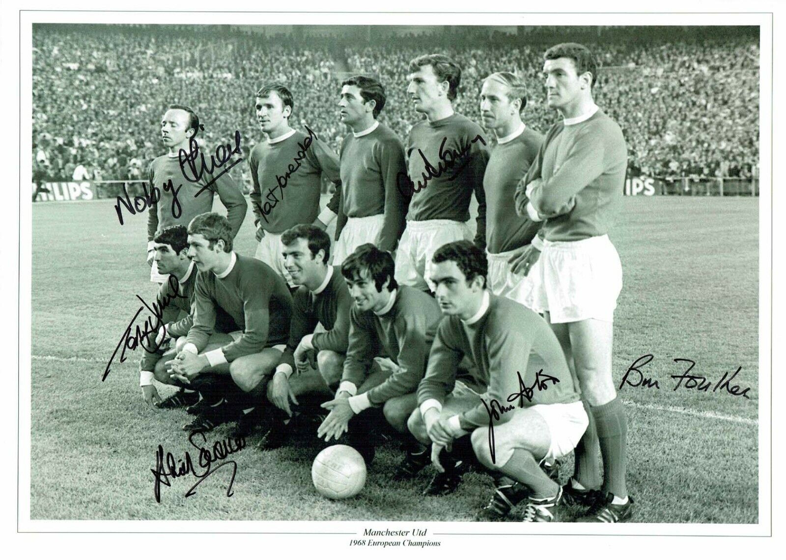 1968 Manchester United Signed 16x12 Autograph European Cup Photo Poster painting AFTAL COA