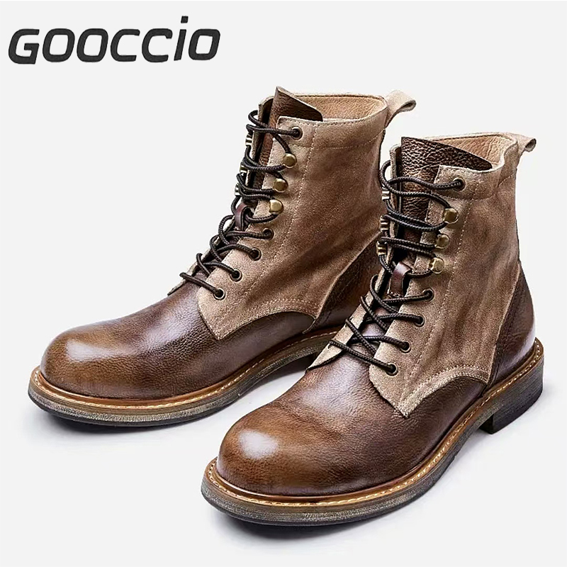 DT182 Retro-Style Cowhide Martin Boots For Men GOOCCIO   