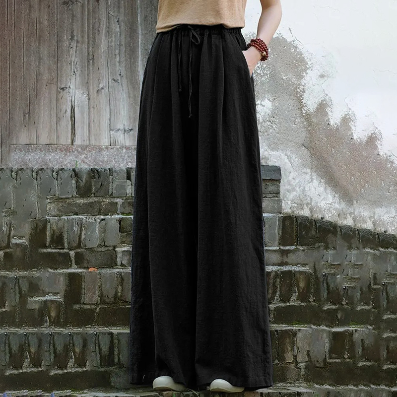 Women's Vintage Drawstring Cotton And Linen Pocket Loose Pants