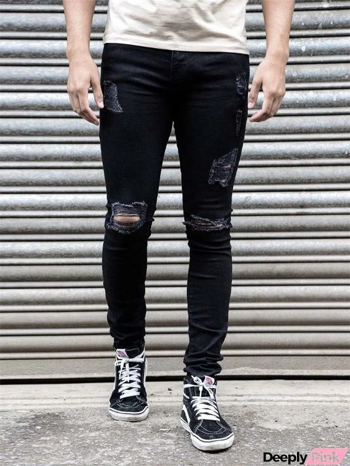 Fashion Simple Skinny Stretchy Ripped Jeans for Male