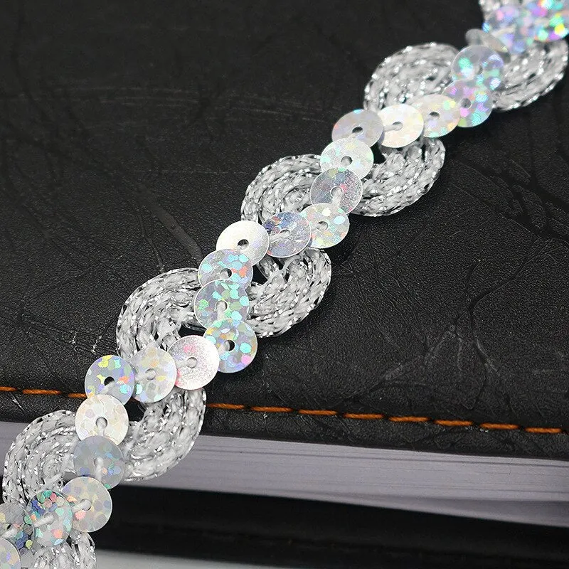 5Meters 1.5cm Loose Round Flat Sequins Laser Giltter Paillettes Sequins for Crafts Sewing on Cloth Accessory Sequin Trim