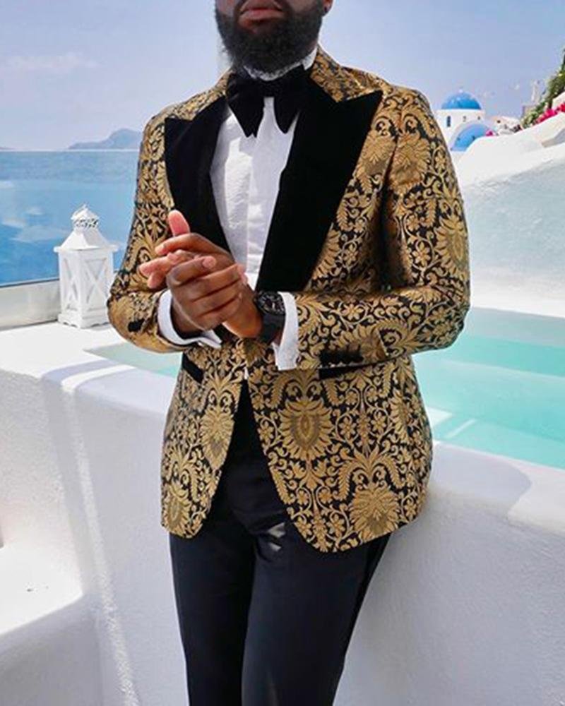 Men's Casual Gold Printed Elegant Blazer