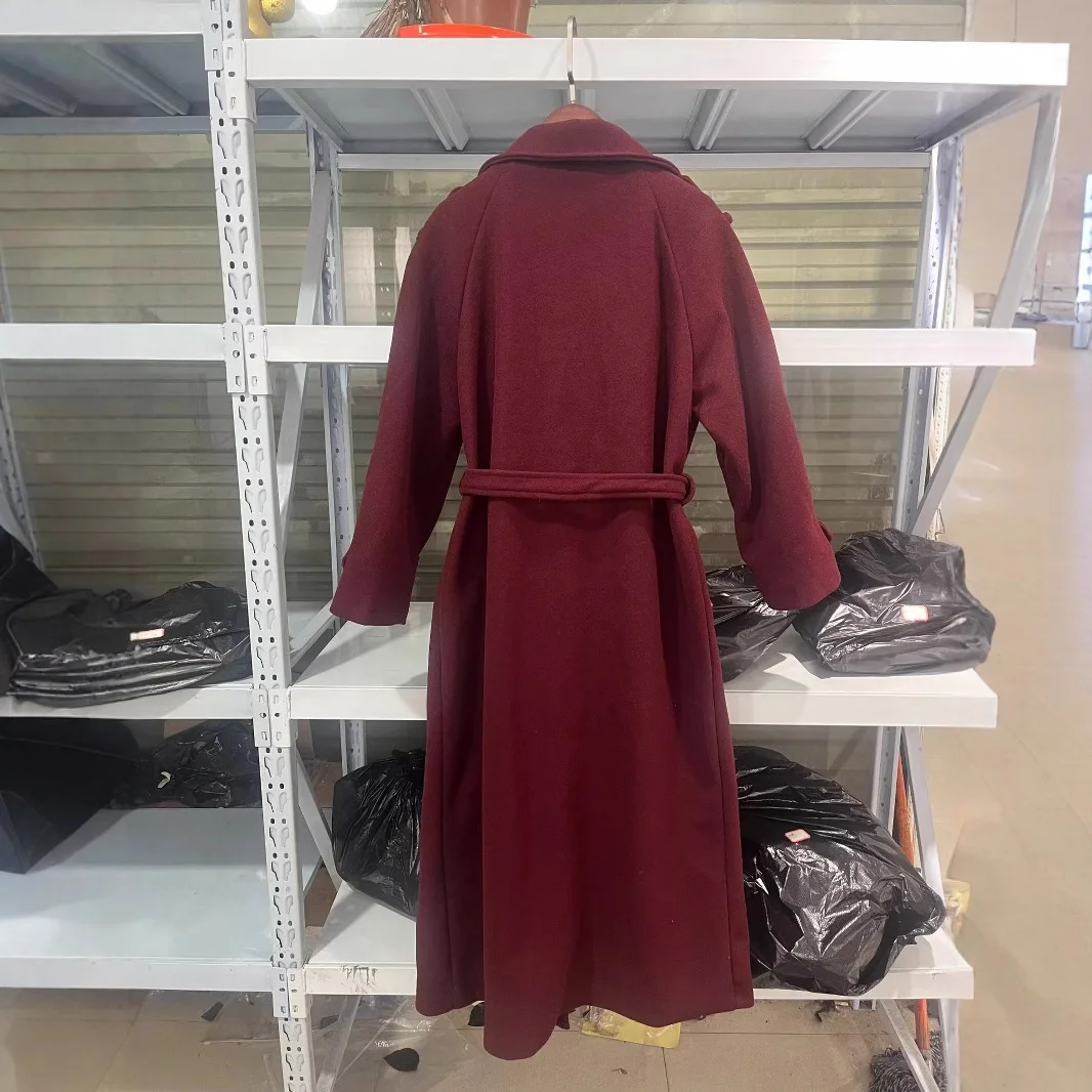 Nigikala Nigikala Autumn New Female Retro Leisure Double Buckle With Belt Long Hair Coat