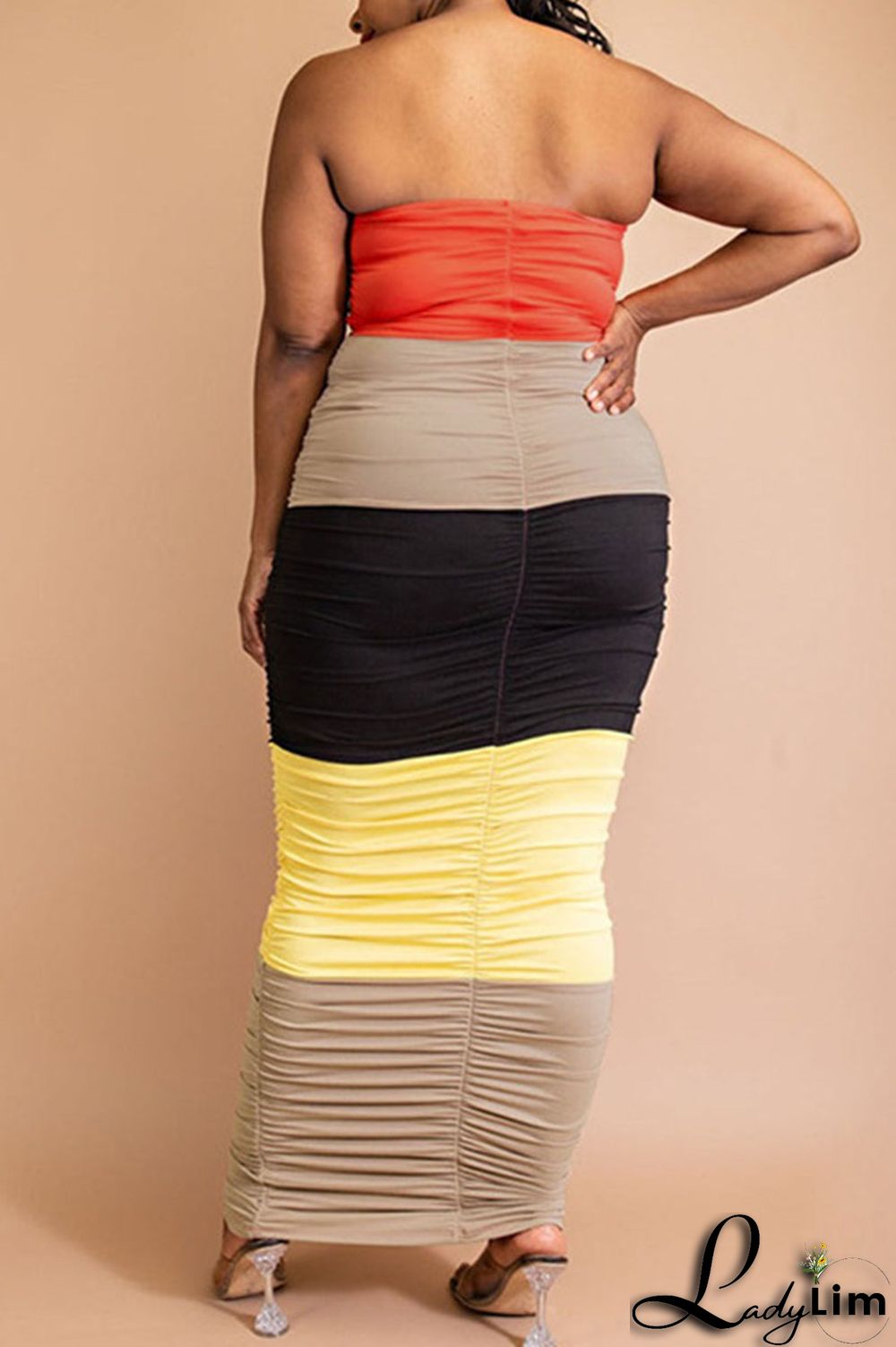 Purple Sexy Solid Patchwork Strapless One Step Skirt Plus Size Dresses