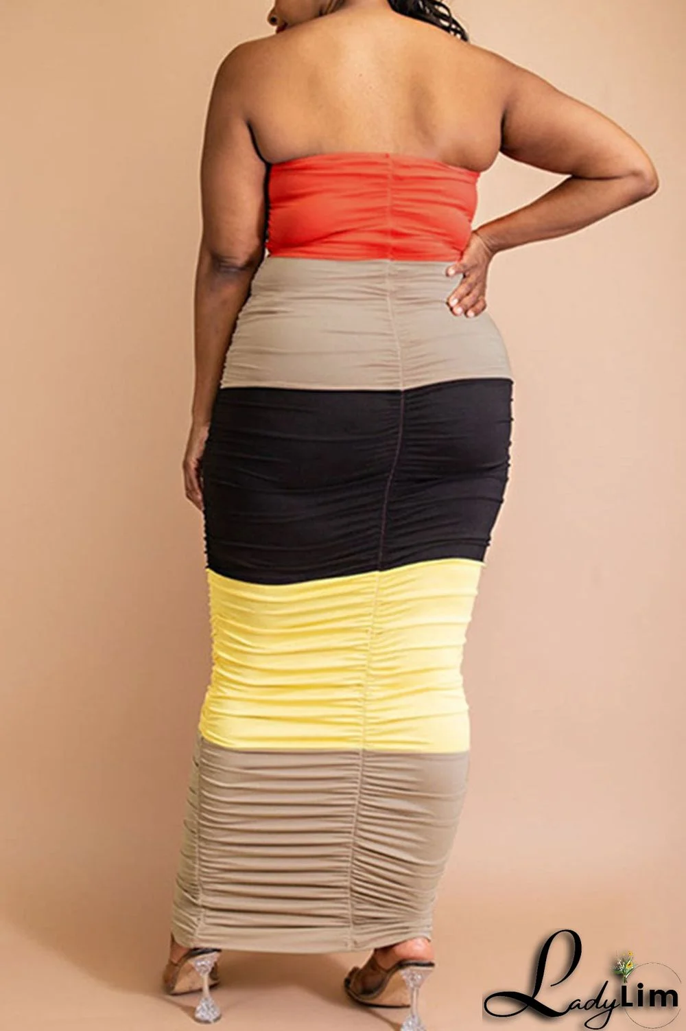 Purple Sexy Solid Patchwork Strapless One Step Skirt Plus Size Dresses