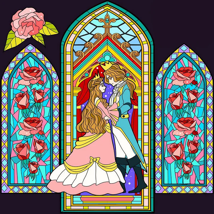Glass Art Rose Princess And Prince 40*40CM(Canvas) Full Round Drill Diamond Painting gbfke
