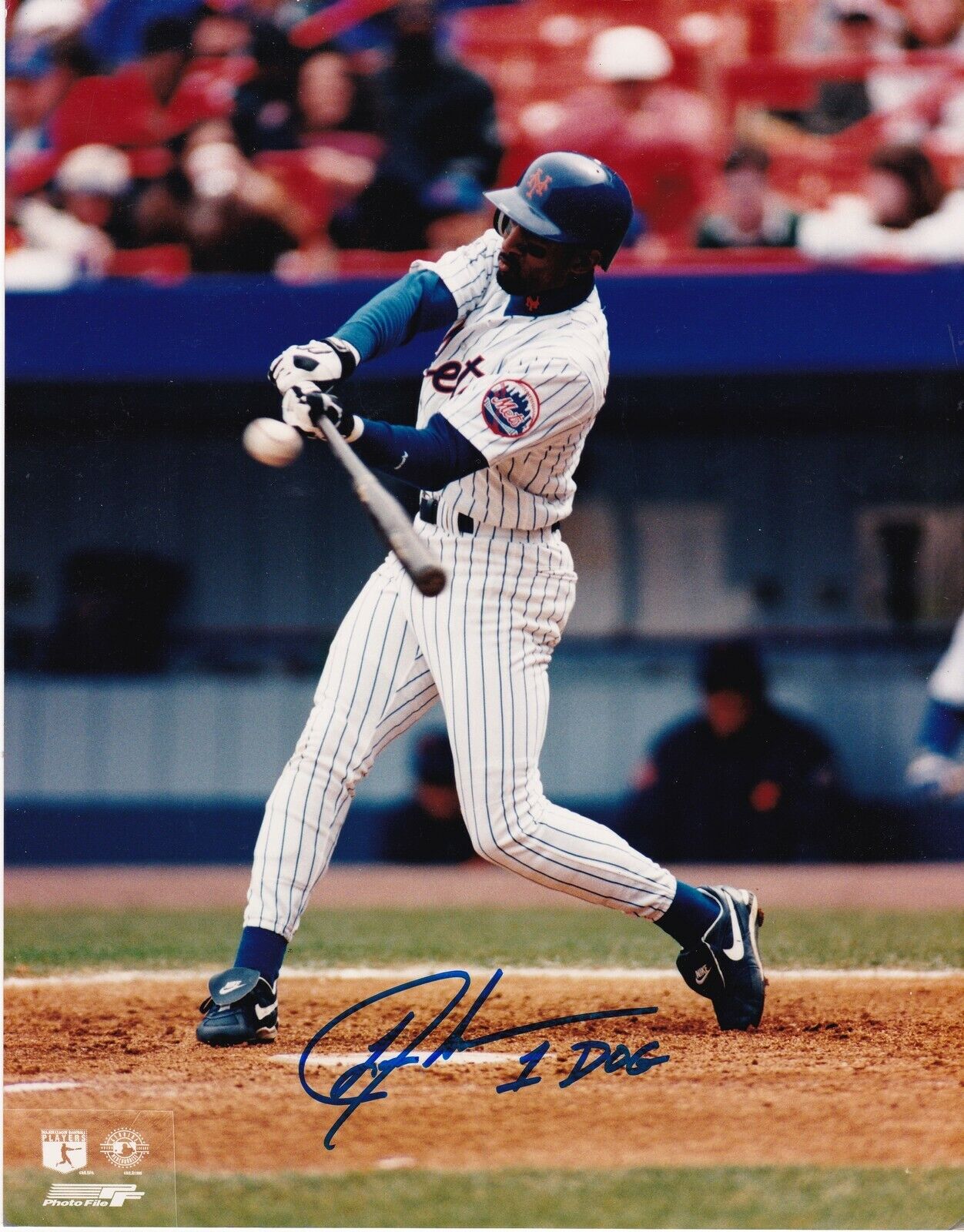 LANCE JOHNSON NEW YORK METS ACTION SIGNED 8x10