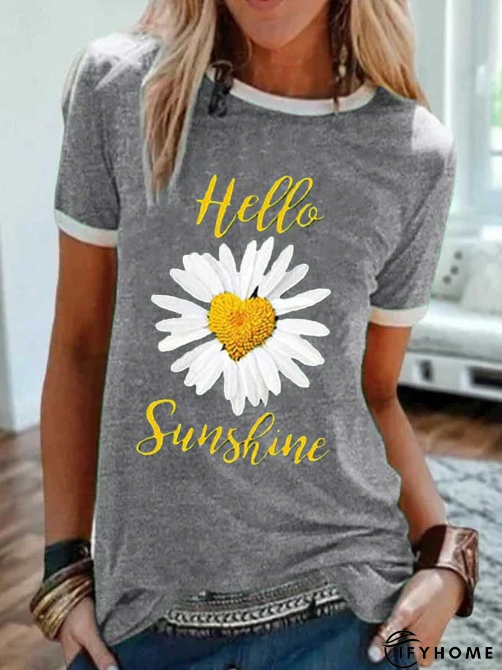 Green Cotton Round Neck Printed Casual T-shirt | IFYHOME