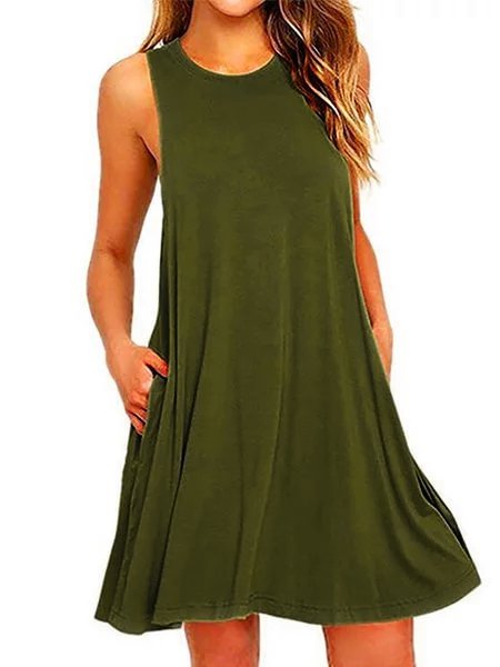 A-line Women Daily Sleeveless Cotton-blend  Solid Summer Dress Zaesvini