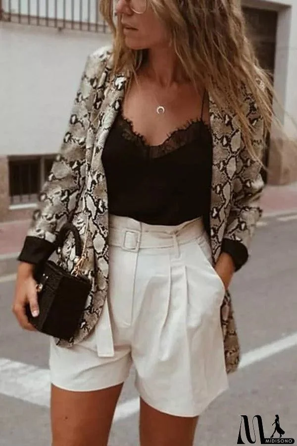 MidiSono - Charmer Snake Print Lapel Loose Blazer