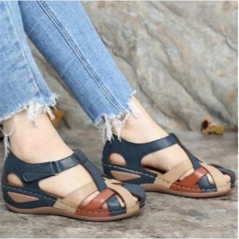 Yyvonne 2025 Women's Sandals Line Light Soft Base Large Cross-Holding Round Head And Sandals Woman