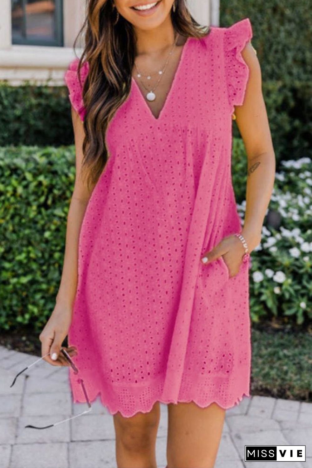 Fashion Solid Lace V Neck Cake Skirt Dresses(12 Colors)