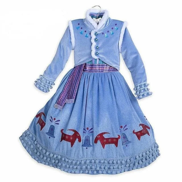 Elsa Cosplay Girl Clothing Anna Snow Queen Print Birthday Princess Dress Kids Costume SS0109