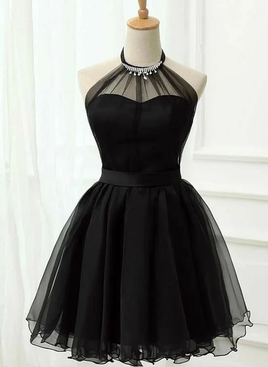 Vintage HalterTulle Black Prom Dress BE704