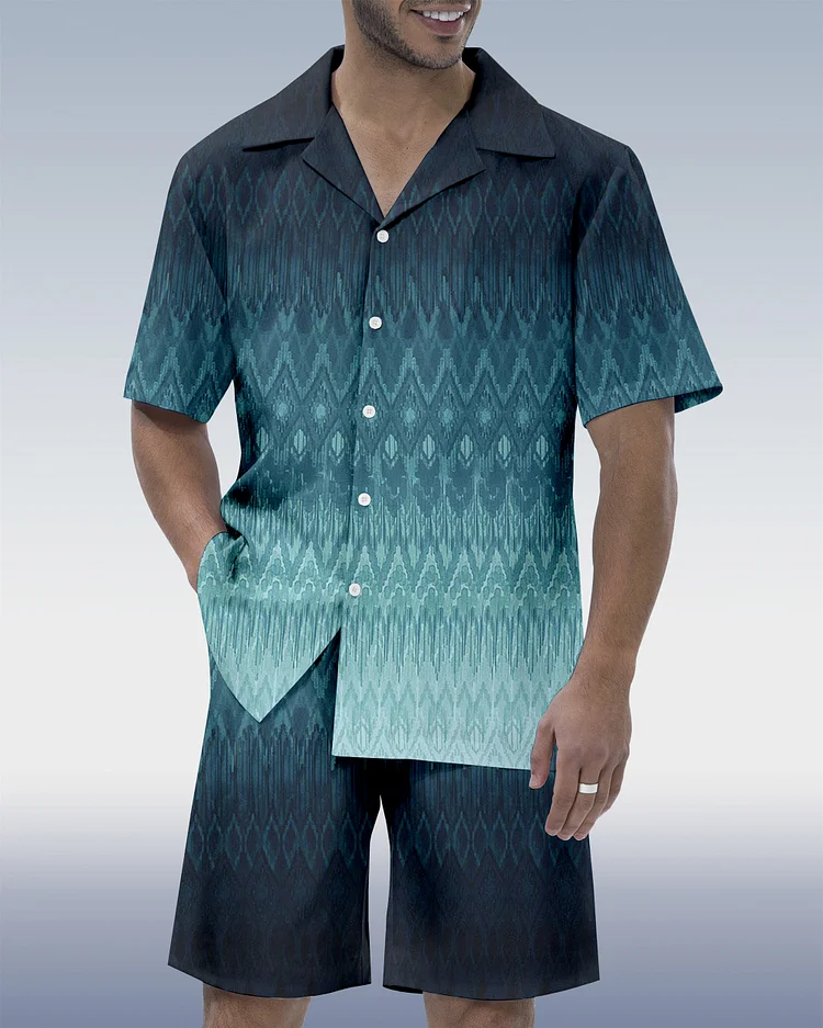 Men's Vacation Bowling Cuban Collar Short Sleeve Shirt Set 060