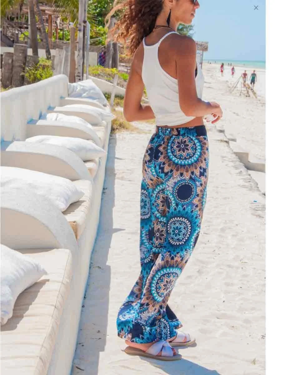 Bohemia Elastic Waist Printed Vacation Pants