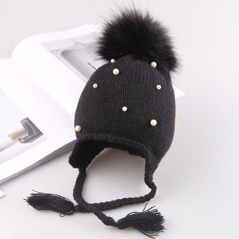 2018 Brand New Newborn Infant Kids Baby Boy Girls Cute Pearl Hats Hair Ball Earbud Pearl Crochet Winter Warm Knit Hats Cap Gift
