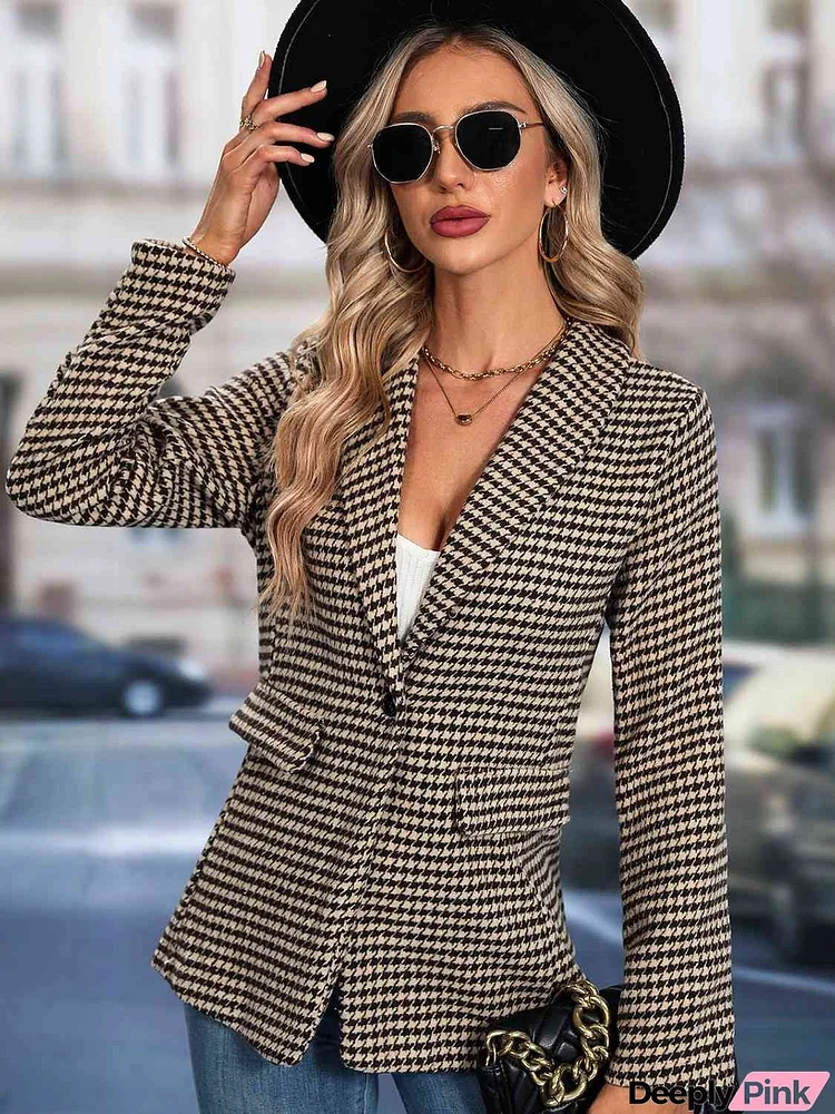 Houndstooth Shawl Collar Blazer