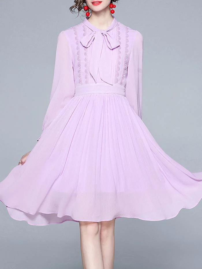 Fashion Blue Pleated Chiffon Lace Dress