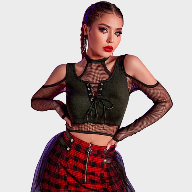 Cry Baby Fishnet Cut Out Crop Top