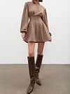 Urban Round-Neck Solid Color Long Sleeve A-Line Mini Dress
