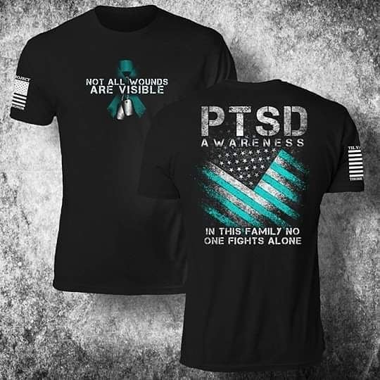 BrosWear vintage american flag PTSD AWARENESS Print Short Sleeve T-Shirt