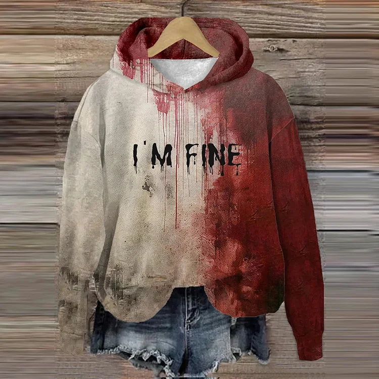 VChics Men's Bloody I'm Fine Halloween Printed Hooded