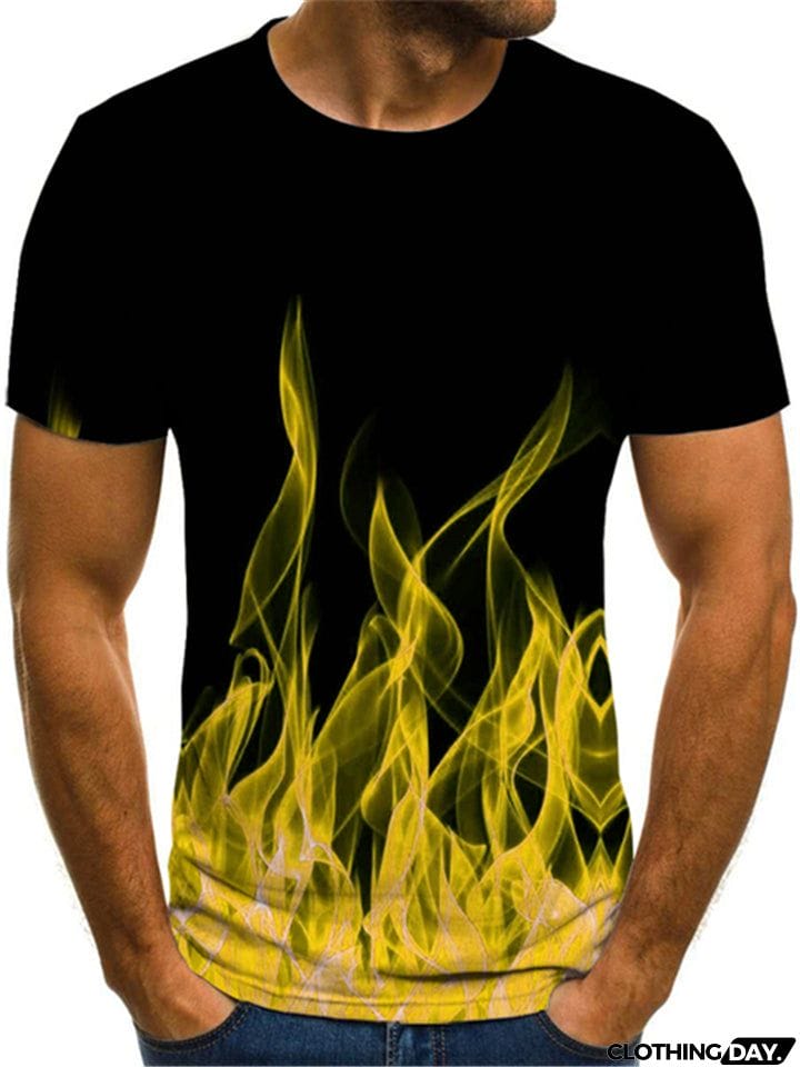 Summer Flame Printed Round Neck Men's T-Shirt