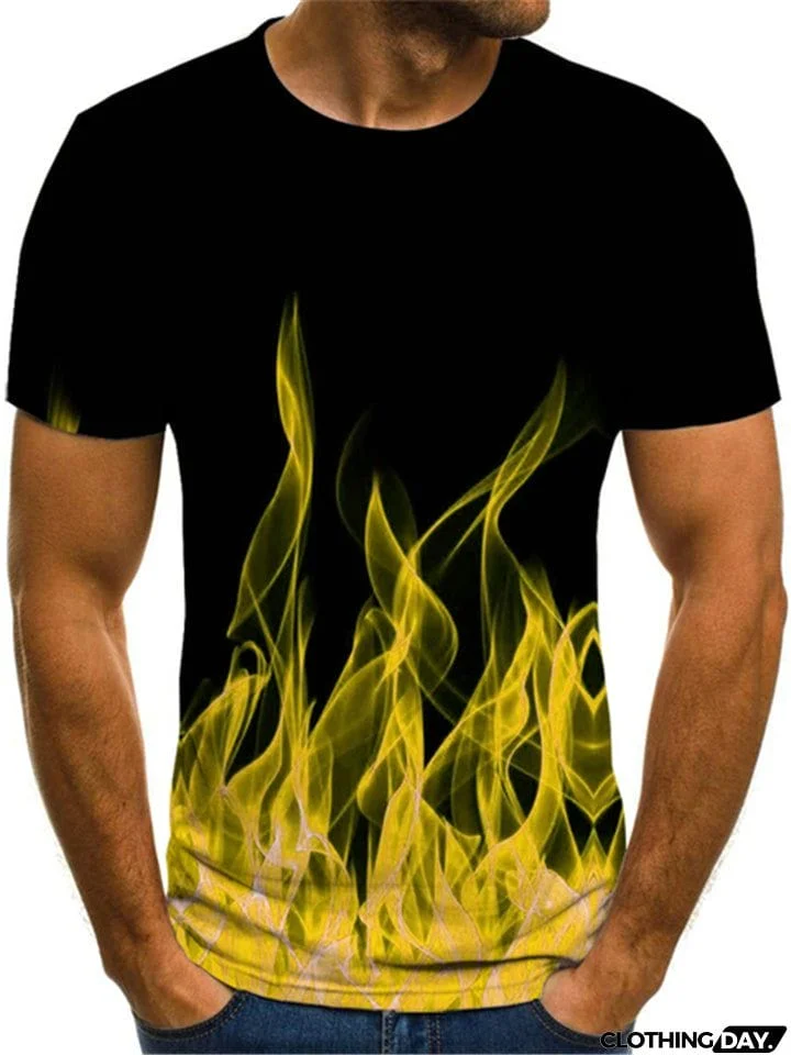 Summer Flame Printed Round Neck Men's T-Shirt