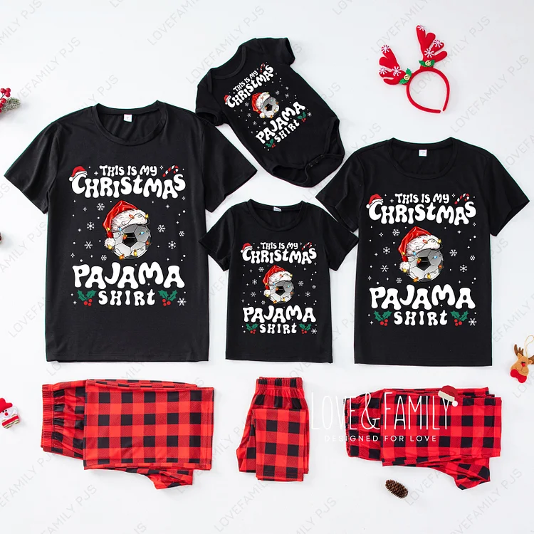 This Is My Christmas Pajamas Shirt Soccer Ball Family Short Sleeve Pajamas Sets