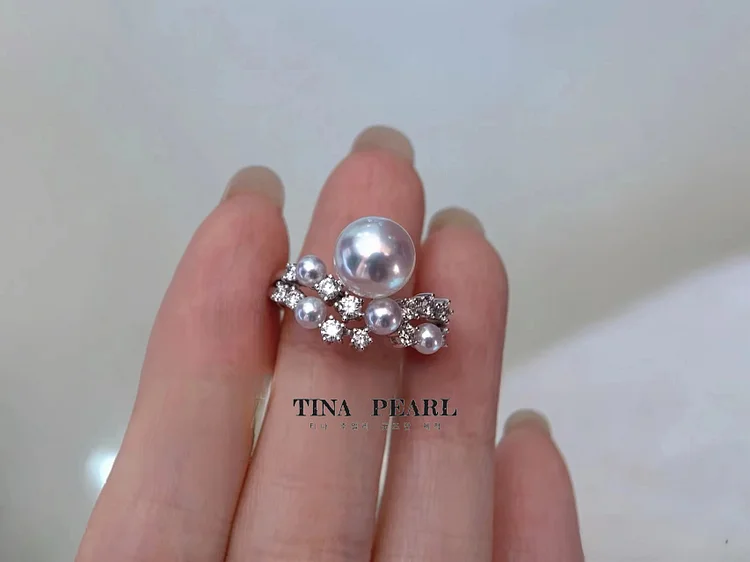 TINA Jewelry Seawater akoya Pearl +k gold + natural diamond design ring
