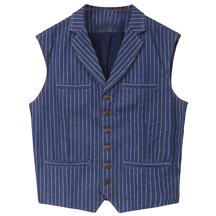 Retro Workwear Striped Slim Single-Breasted Vest