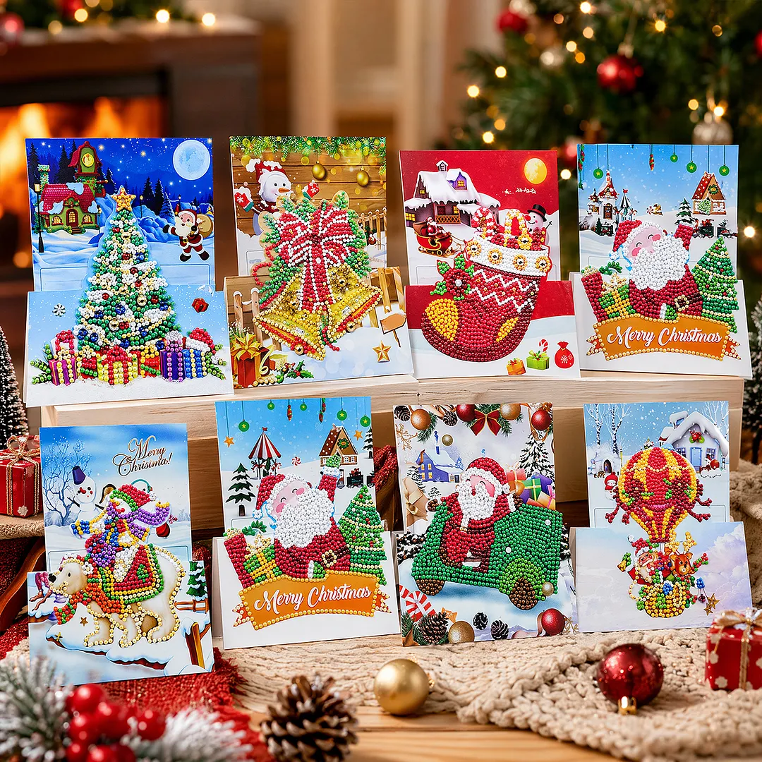 8PCS 3D Christmas DIY Diamond Painting Greeting Card Kits with Envelopes Diamond Art Greeting Cards Diamond Art Cards Kits for Adults DIY Crafts Family Friend Gifts