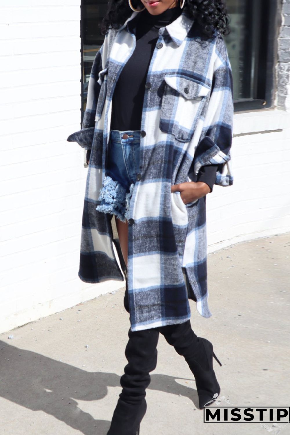 Yellow Fashion Casual Plaid Print Cardigan Turndown Collar Outerwear