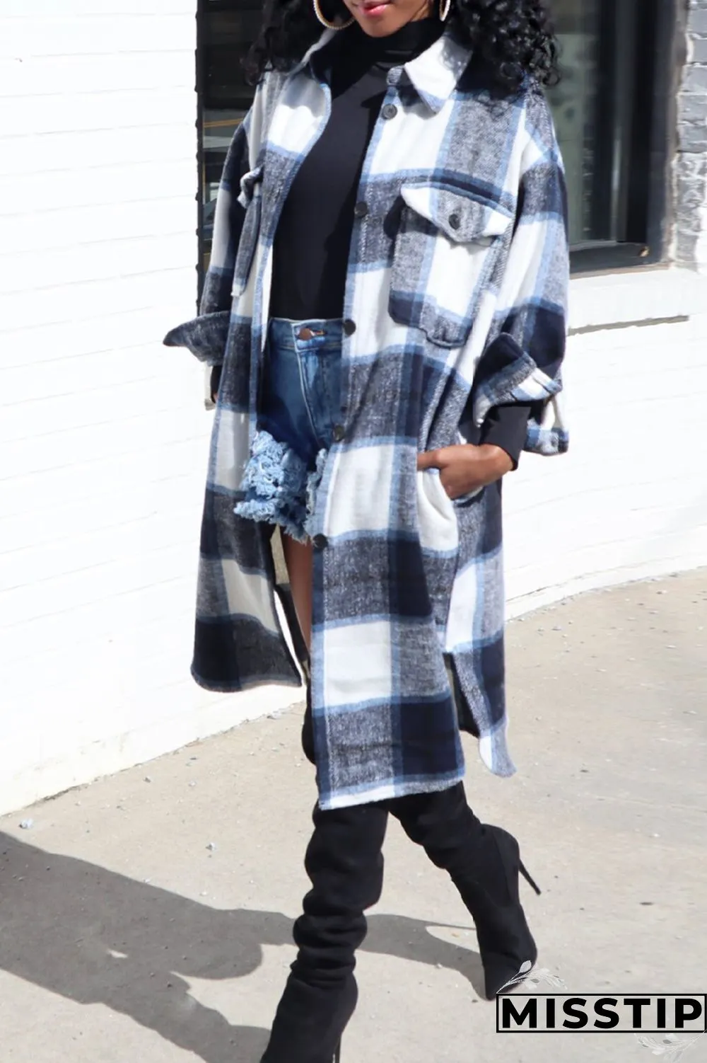 Yellow Fashion Casual Plaid Print Cardigan Turndown Collar Outerwear